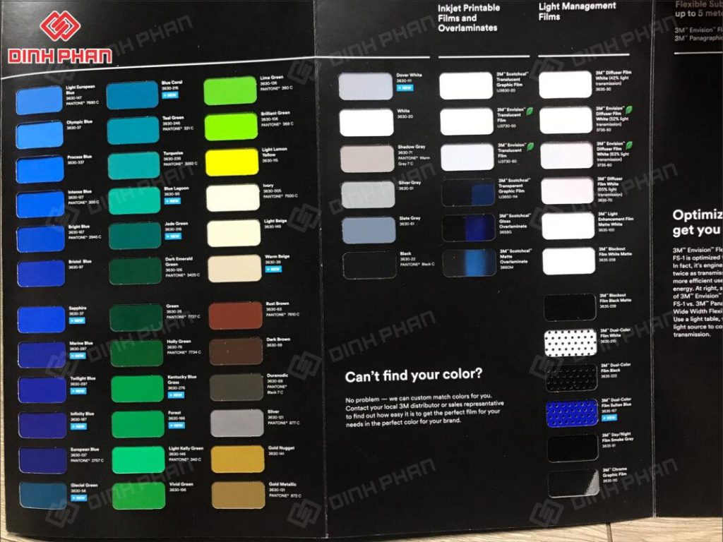 Bảng màu decal 3M 2 bang mau decal 3M